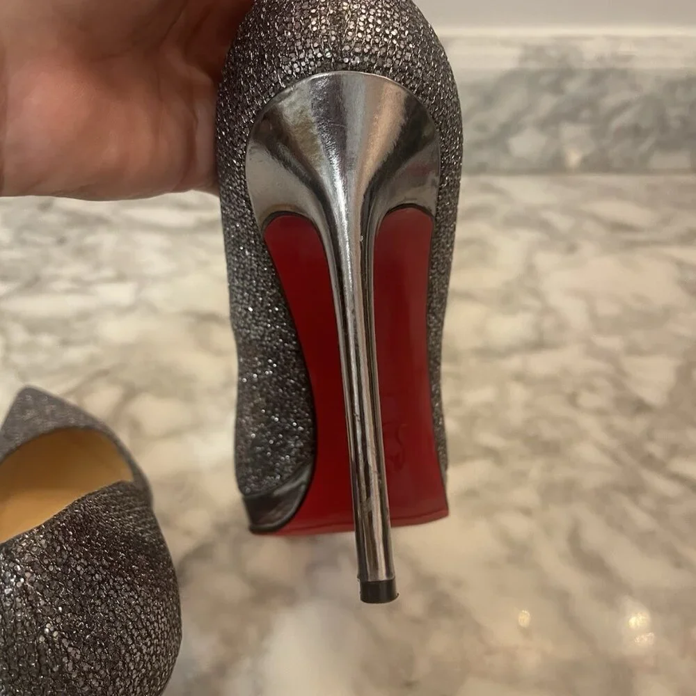 Christian Louboutin FILO 120 Lady Glitter Specchio Heels Silver/Gray Size 39 - Picture 7 of 16
